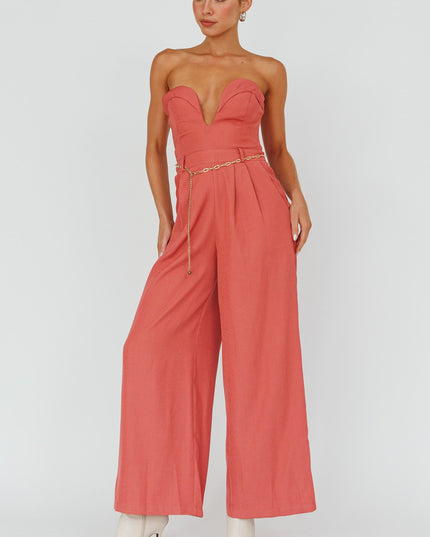 Rose Strapless Belted Waist Jumpsuit