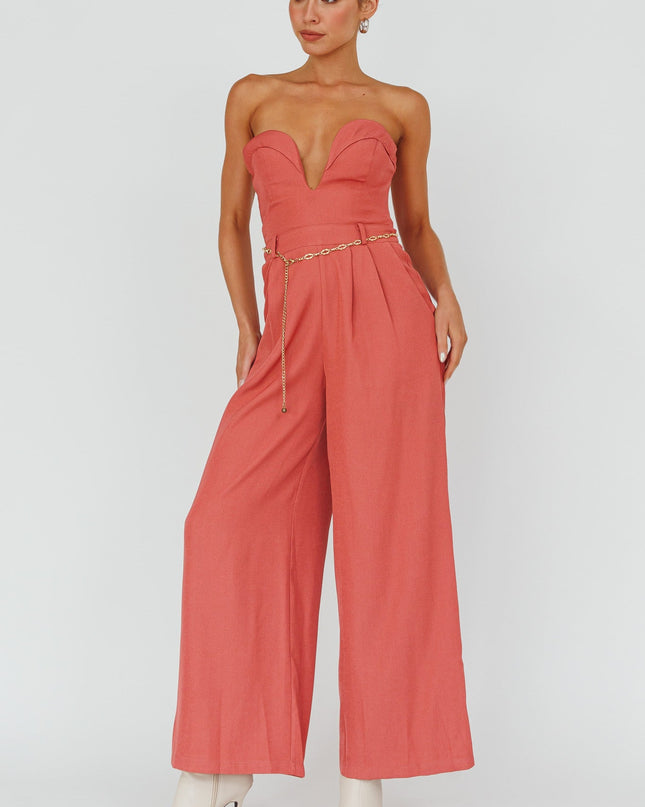 Rose Strapless Belted Waist Jumpsuit