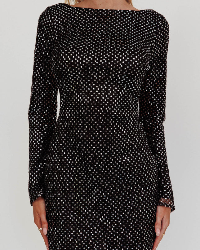 Black Long Sleeve Open Back Mini Dress Spangle