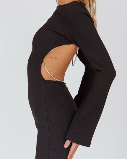 Black Long Sleeve Open Back Mini Dress