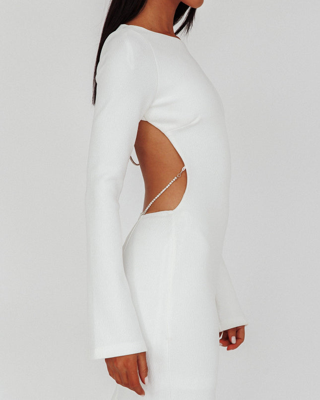 White Long Sleeve Open Back Mini Dress