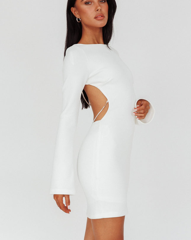 White Long Sleeve Open Back Mini Dress