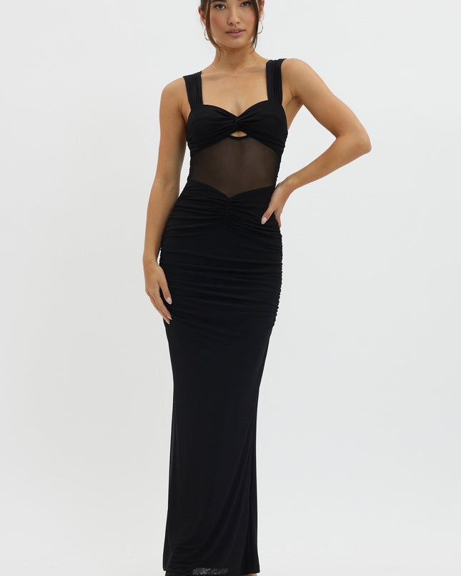 Black Sheer Waist Keyhole Maxi Dress
