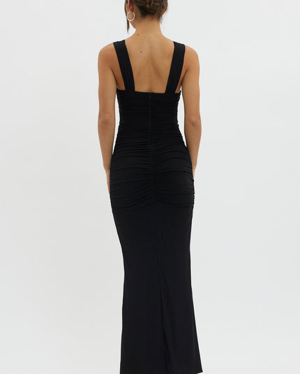 Black Sheer Waist Keyhole Maxi Dress