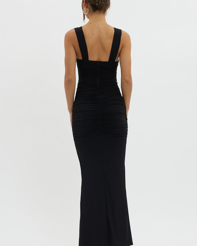 Black Sheer Waist Keyhole Maxi Dress