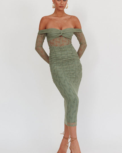 Fern Off-Shoulder Mesh Maxi Dress