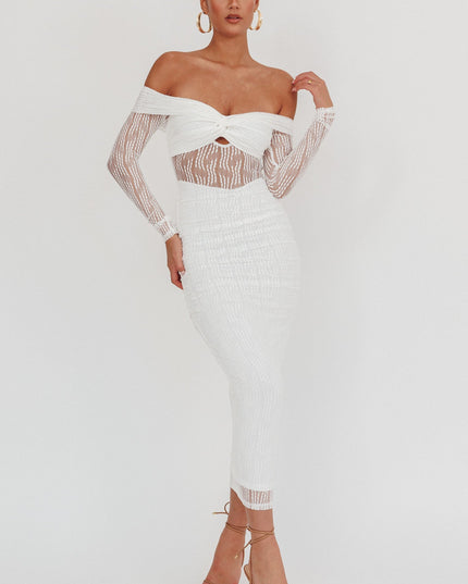 White Off-Shoulder Mesh Maxi Dress