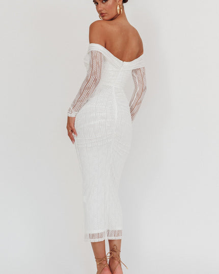White Off-Shoulder Mesh Maxi Dress