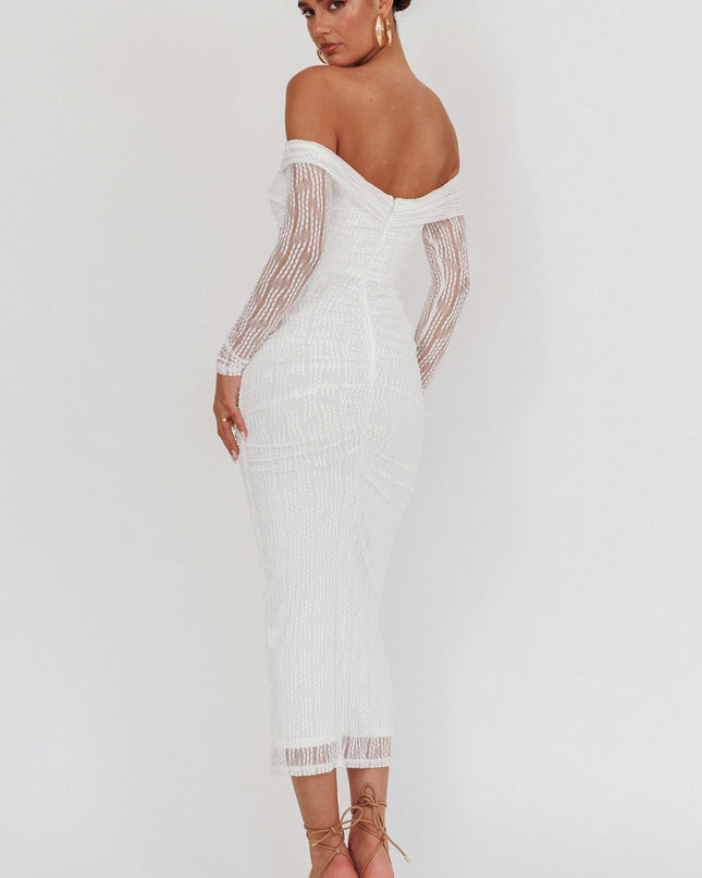 White Off-Shoulder Mesh Maxi Dress