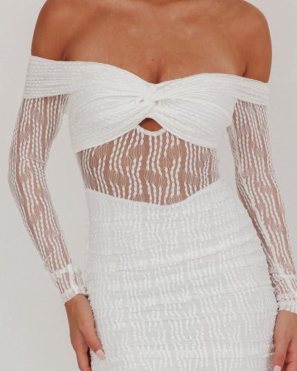 White Off-Shoulder Mesh Maxi Dress