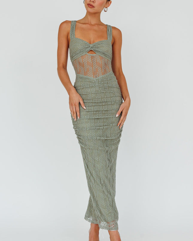 Fern Embroidered Mesh Midi Dress
