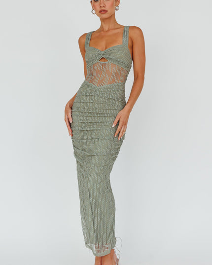 Fern Embroidered Mesh Midi Dress