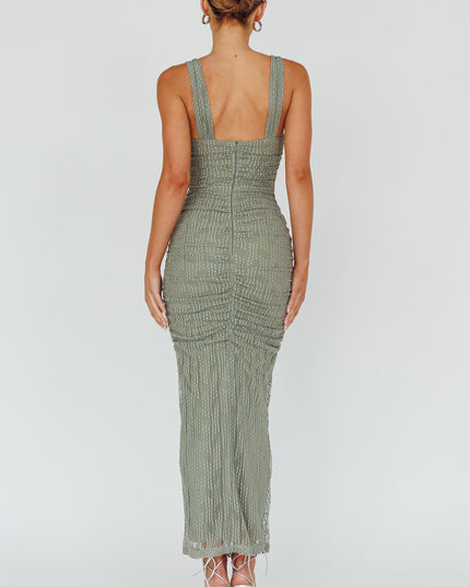 Fern Embroidered Mesh Midi Dress