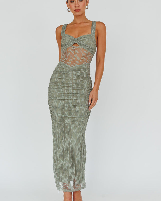 Fern Embroidered Mesh Midi Dress