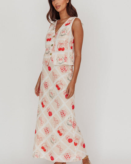Beige Print A-Line Maxi Skirt
