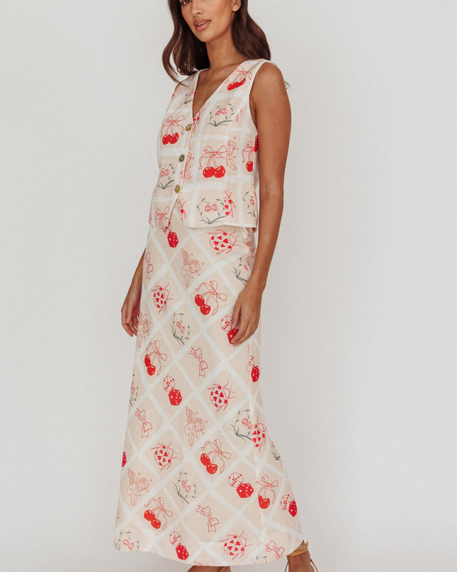 Beige Print A-Line Maxi Skirt