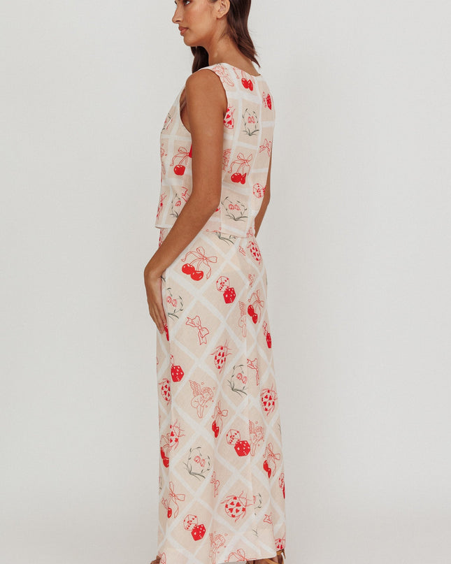 Beige Print A-Line Maxi Skirt