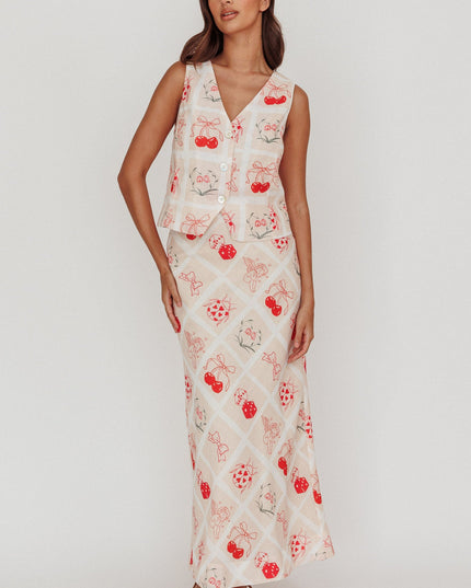 Beige Print Sleeveless Vest
