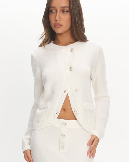 Off White Curved Hem Knit Top