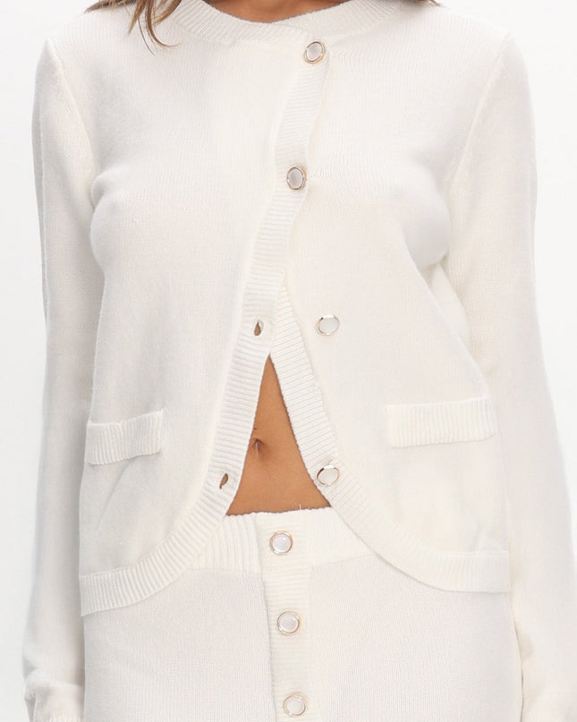 Off White Curved Hem Knit Top