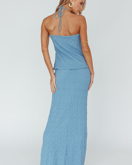Blue Textured Midi Skirt