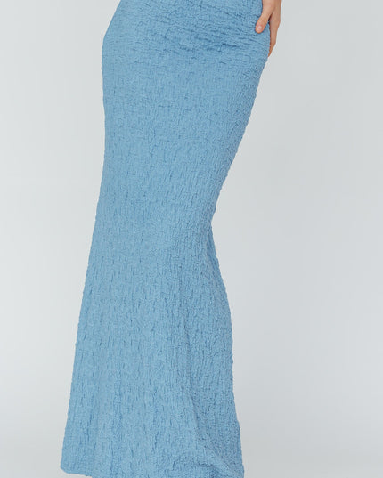 Blue Textured Midi Skirt