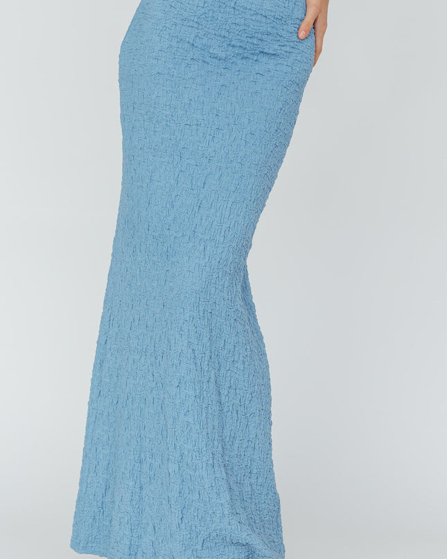 Blue Textured Midi Skirt