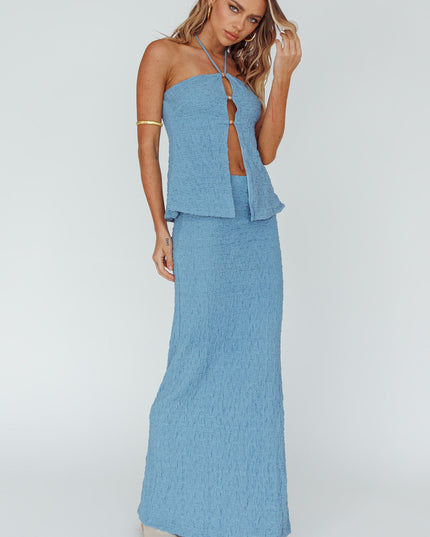 Blue Textured Midi Skirt
