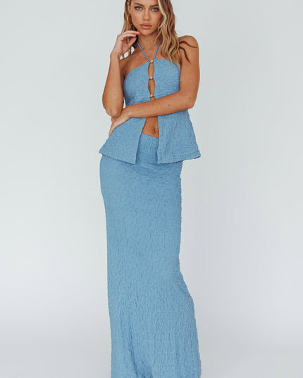 Blue Textured Midi Skirt