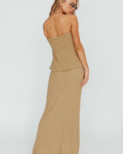 Brown Textured Midi Skirt