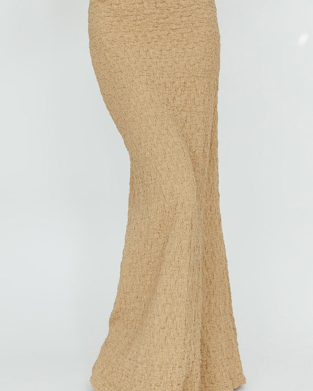 Brown Textured Midi Skirt
