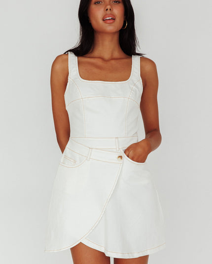 Cream Pocket Wrap Mini Dress