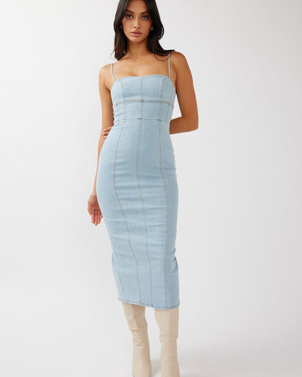 Light Blue Denim Midi Dress