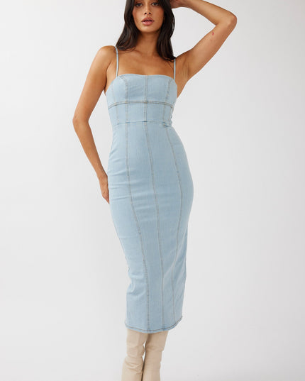 Light Blue Denim Midi Dress