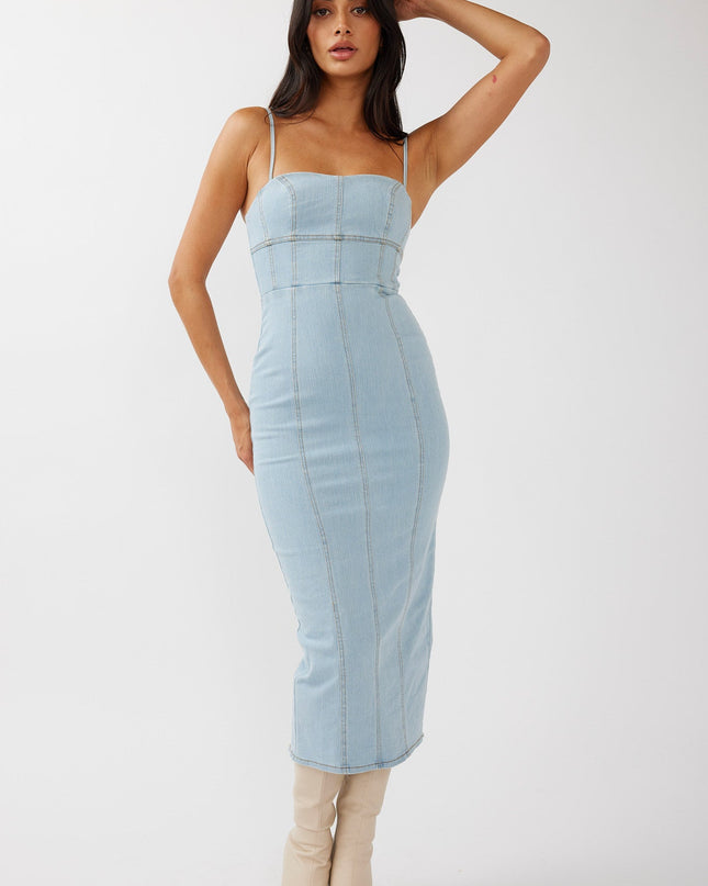 Light Blue Denim Midi Dress