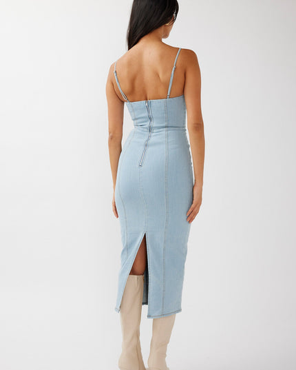 Light Blue Denim Midi Dress