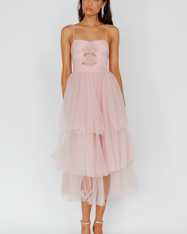 Blush Rose Bodice Tulle Midi Dress