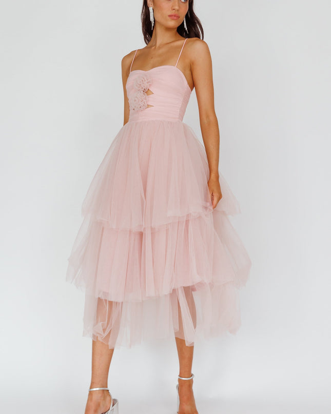 Blush Rose Bodice Tulle Midi Dress