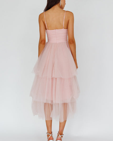 Blush Rose Bodice Tulle Midi Dress