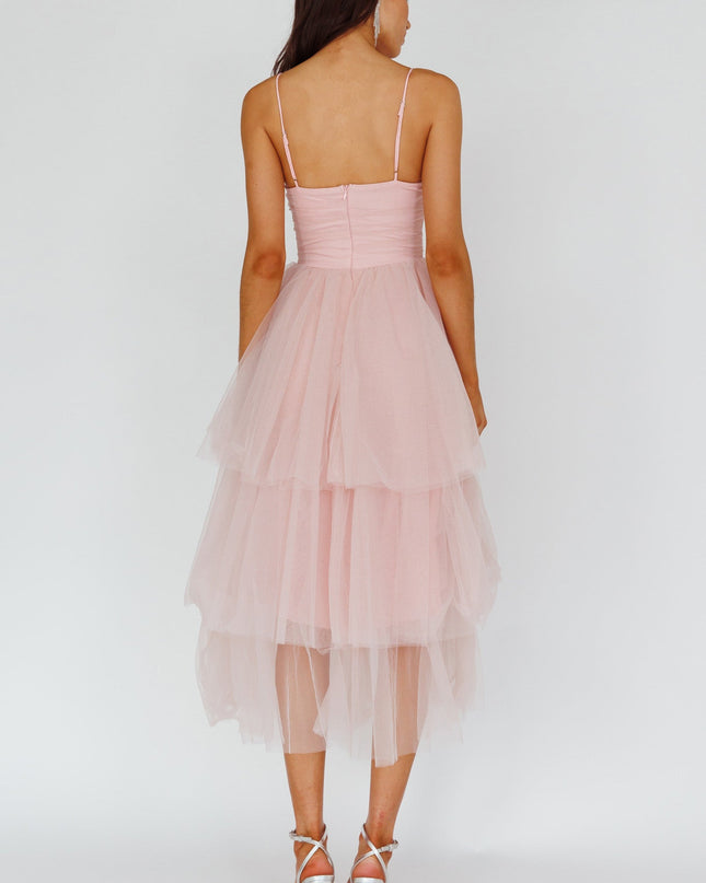 Blush Rose Bodice Tulle Midi Dress
