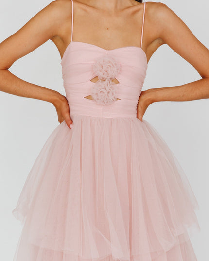 Blush Rose Bodice Tulle Midi Dress