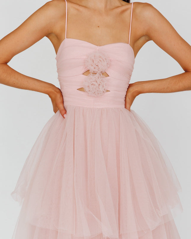 Blush Rose Bodice Tulle Midi Dress
