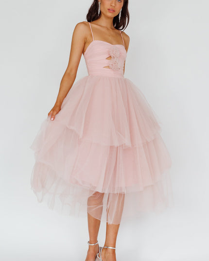 Blush Rose Bodice Tulle Midi Dress