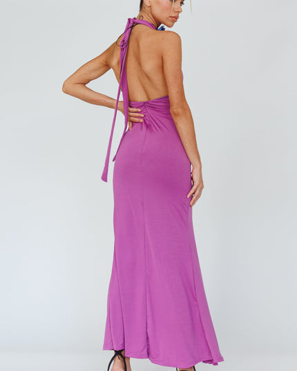 Magenta Halterneck Ruffle Dress