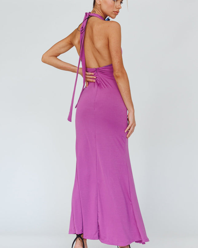 Magenta Halterneck Ruffle Dress