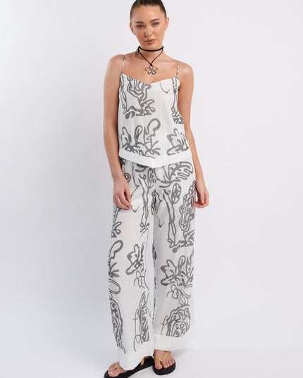 White Cami Strap Top Print