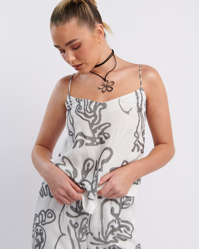 White Cami Strap Top Print