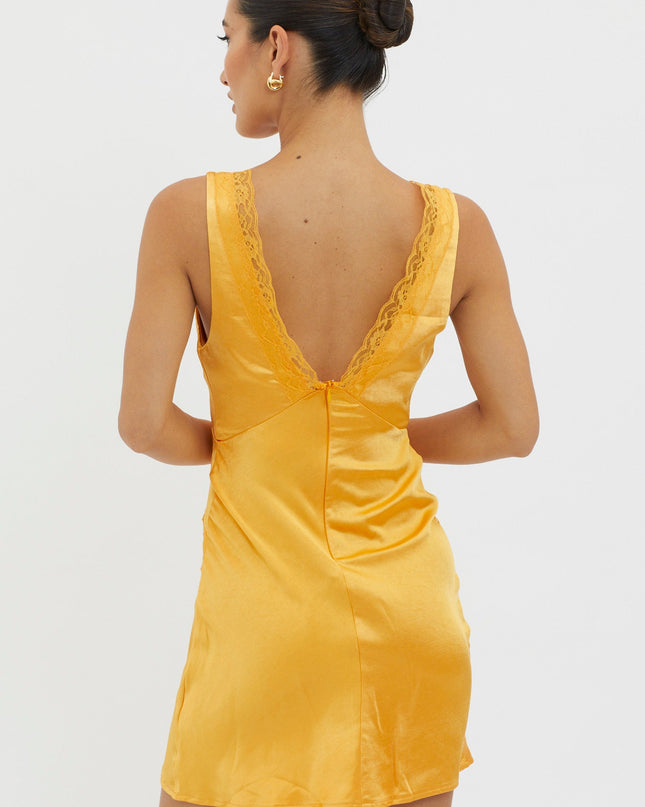 Tangerine Lace Trim V-Neck Mini Dress