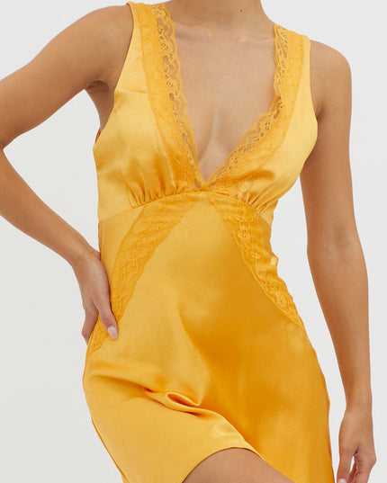 Tangerine Lace Trim V-Neck Mini Dress
