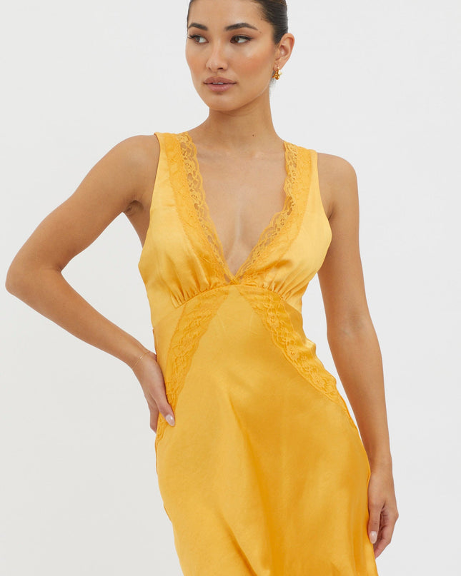 Tangerine Lace Trim V-Neck Mini Dress